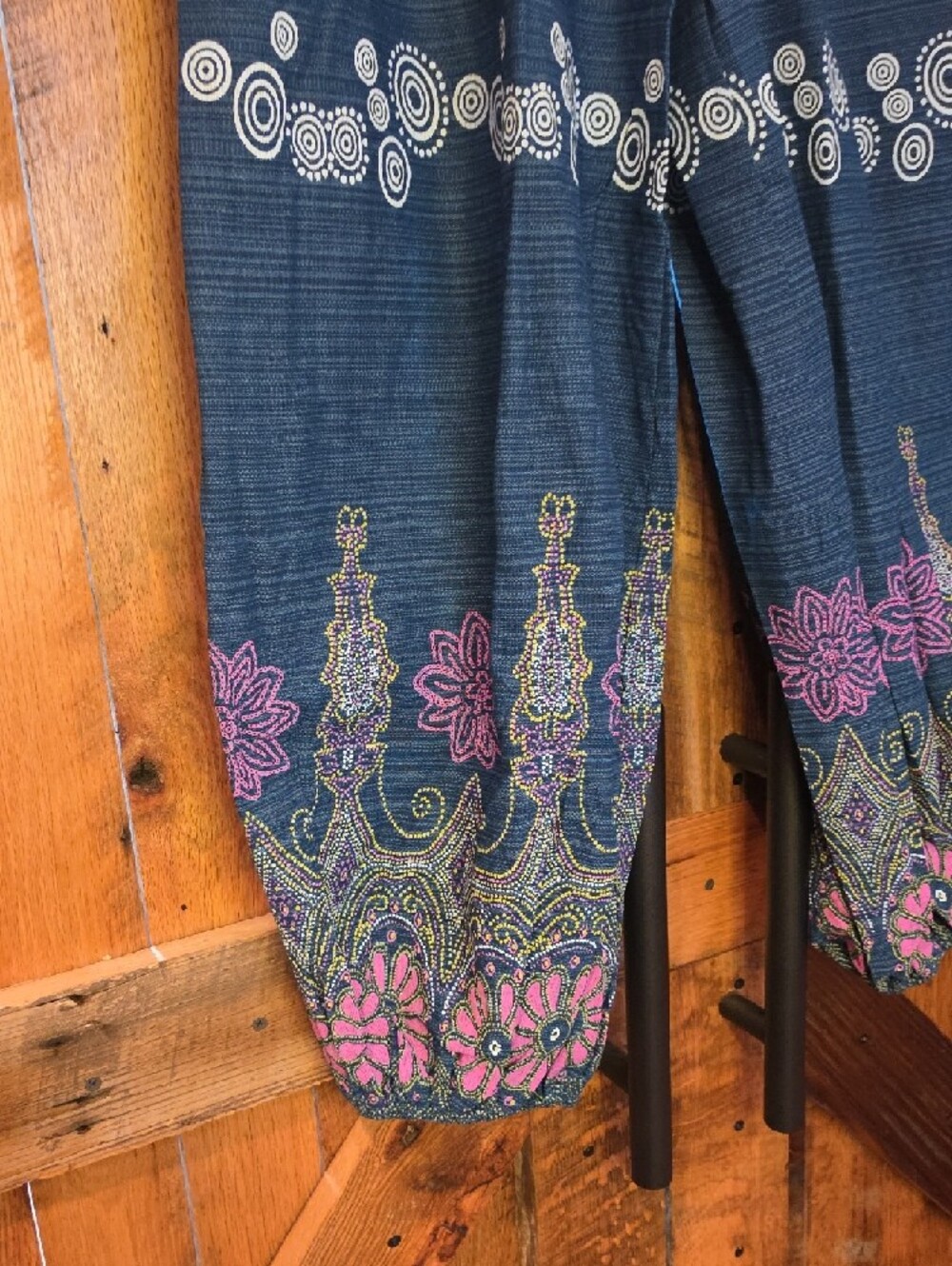 027p Boho Indigo Floral Print Harem Pants - Picture 3 of 9